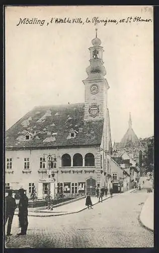 AK Mödling, Rathaus mit Pfarrgasse und St. Othmar