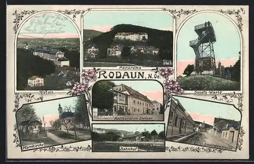 AK Rodaun /N. Oe., Restaurant Stelzer, Bahnhof, Liesingerstrasse, Josefs-Warte