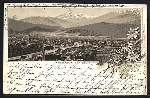 Lithographie Innsbruck, Ortsansicht nach Süden