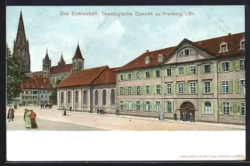 AK Freiburg i. Br., Erzbischöfl. Theologisches Convikt, mit Kirche und Strasse