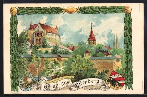 Künstler-AK Nürnberg, 8. Deutsches Sänger-Bundesfest 1912, Burg von Nord-West