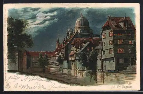 Sonnenschein-Lithographie Nürnberg, An der Pegnitz, silberner Mond