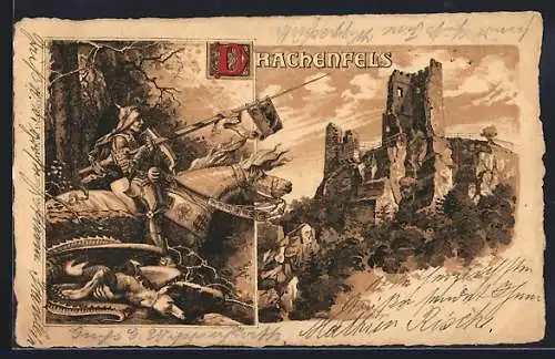 Lithographie Königswinter, Gasthaus Dachenfels
