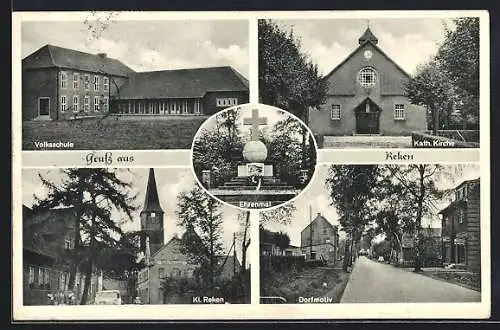 AK Reken, Dorfmotiv, Kirchen, Ehrenmal und Volksschule