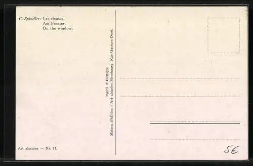 Künstler-AK sign. C. Spindler: Zwei Frauen in Tracht am Fenster
