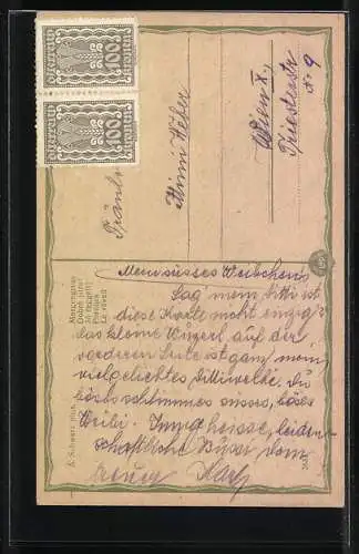 Künstler-AK sign. A. Schwarz: Morgengruss, Mutter in inniger Pose mit ihrer kleinen Tochter