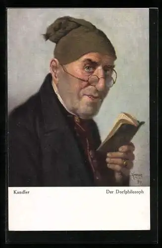 Künstler-AK Der Dorfphilosoph lesend