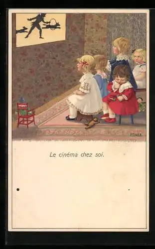 Künstler-AK Pauli Ebner: Kinder im Kino