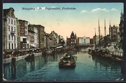 AK Königsberg i. Pr., Pregelansicht, Fischbrücke