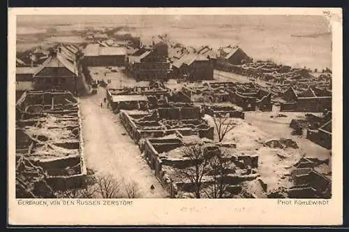 AK Gerdauen, Von den Russen zerstört, Blick über den zerstörten Ort