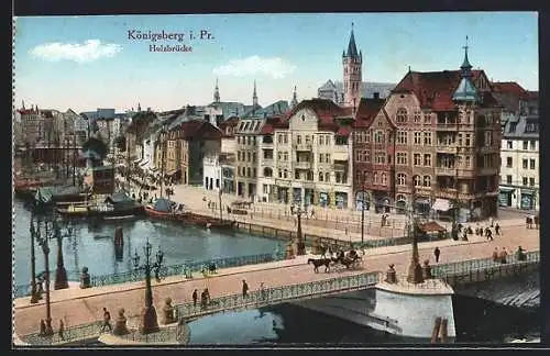 AK Königsberg, Ortspartie mit Holzbrücke