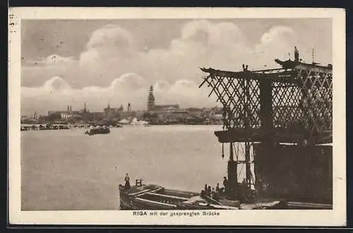 AK Riga, Blick von der gesprengten Brücke in Richtung Innenstadt