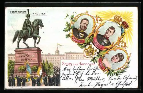 Lithographie Hannover, Prinz Georg Wilhelm, Ernst August Herzog von Cumberland, Thyra, Herzogin von Cumberland