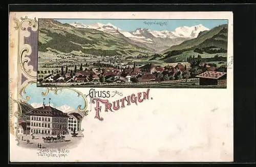 Lithographie Frutigen, Hotel zum Adler v. J. G. Thönen, Gesamtansicht