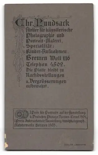 Fotografie Chr. Pundsack, Bremen, Wall 116, Porträt eines Mannes mit vollem Bart