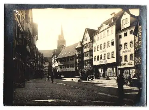 4 Fotografien unbekannter Fotograf, Ansicht Wertheim, Marktplatz, Rathausgasse, Kirche innenansicht