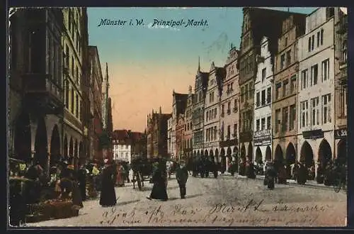 AK Münster i. W., Prinzipal-Markt bei Abendstimmung