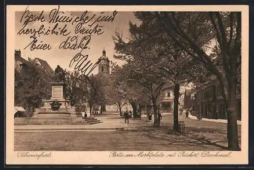 AK Schweinfurt, Marktplatz mit Rückert-Denkmal