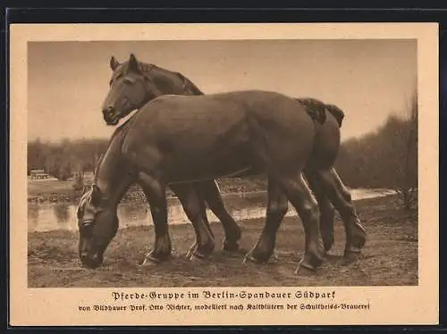 AK Berlin-Spandau, Pferde-Gruppe im Berlin-Spandauer Südpark von Bildhauer Prof. Otto Richter