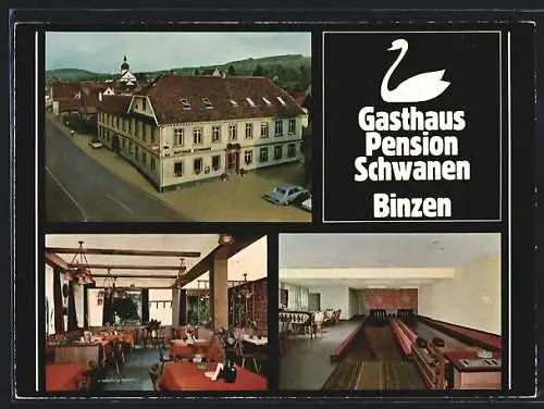 AK Binzen bei Lörrach, Gasthaus und Pension Schwanen, Kegelbahn