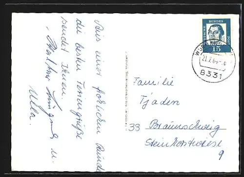 AK Eggenfelden /Ndb., Strassenpartie im Ortskern mit Brauerei Fisch, Kirche, Ortsansicht