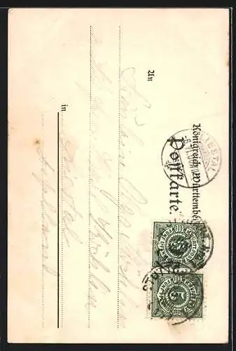 Lithographie Stuttgart, Altes Schloss, Hof mit Leuten