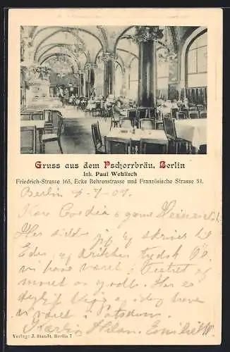 AK Berlin, Gasthaus Pschorrbräu, Friedrich-Str. 165 Ecke Behrenstrasse und Französische Str. 51, Innenansicht