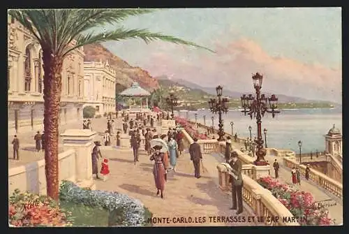 Künstler-AK Raphael Tuck & Sons Nr. 32: Monte-Carlo, Les Terrasses et le Cap Martin