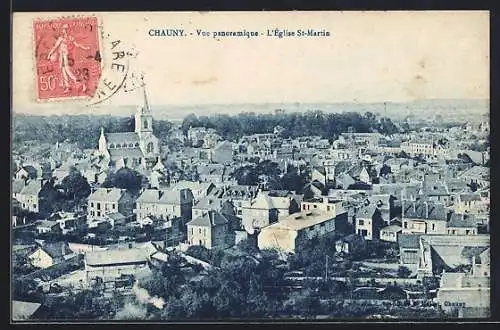 AK Chauny, Vue panoramique, L`Église St-Martin