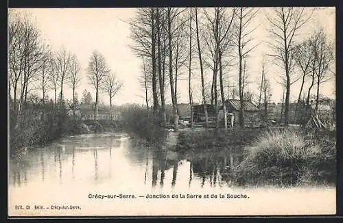 AK Crécy-sur-Serre, Jonction de la Serre et de la Souche