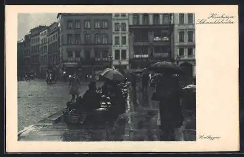 AK Hamburg, Hopfenmarkt im Regen