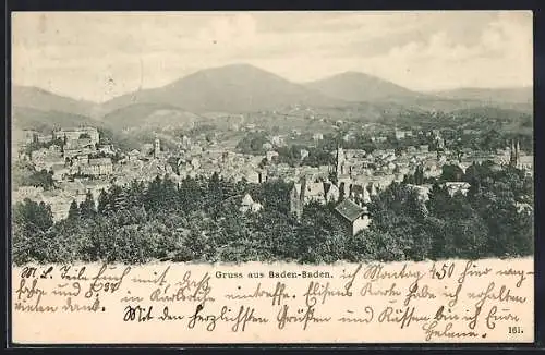 AK Baden-Baden, Stadtansicht aus der Vogelschau