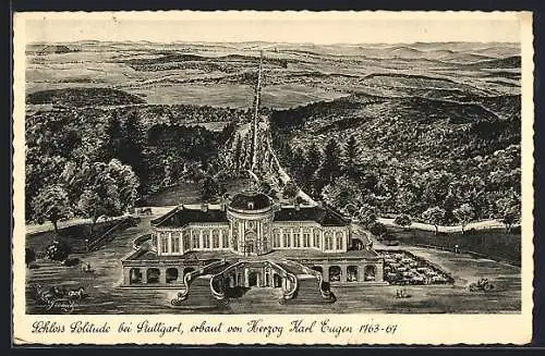 AK Stuttgart, Schloss Solitude mit Umgebung