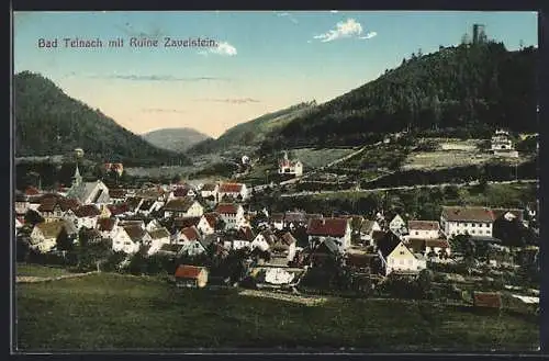 AK Bad Teinach, Ortsansicht mit Ruine Zavelstein