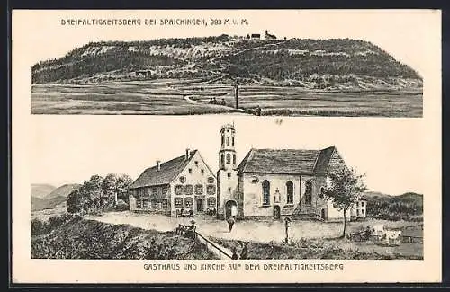 AK Spaichingen, Dreifaltigkeitsberg, Gasthaus und Kirche