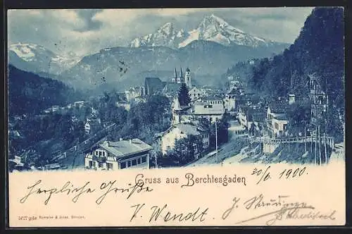 AK Berchtesgaden, Panorama mit Kirche