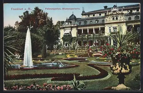 AK Frankfurt-Westend, Ansicht vom Palmengarten mit Blumenparterre