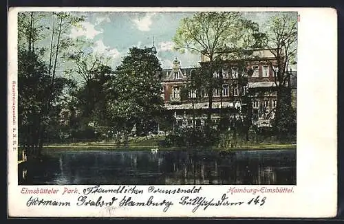 AK Hamburg-Eimsbüttel, Eimsbütteler Park mit Teich