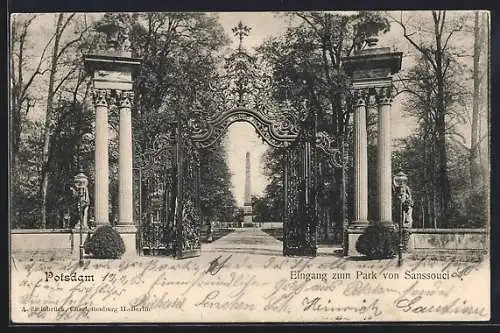 AK Potsdam, Eingang zum Park von Sanssouci