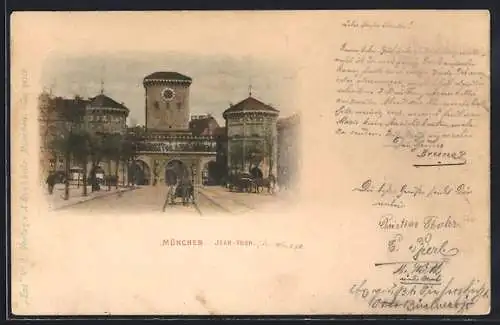 AK München, Isar-Tor mit Strassenpartie