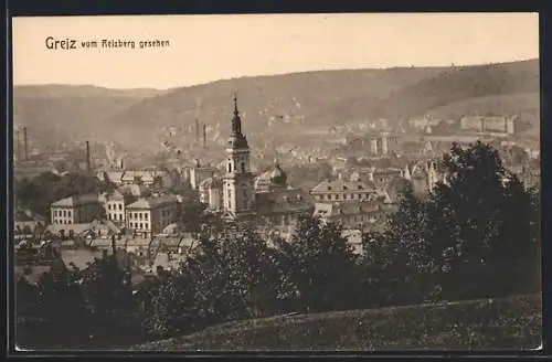 AK Greiz, Ortsansicht vom Reisberg aus gesehen