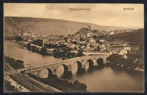 AK Bingen / Rhein, Brücke und das Nationaldenkmal