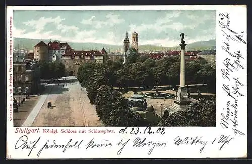 AK Stuttgart, Schlossplatz mit altem Schloss