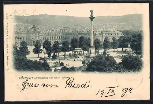 AK Stuttgart, Schlossplatz mit neuem Schloss