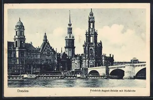 AK Dresden, Friedrich-August-Brücke mit Hofkirche