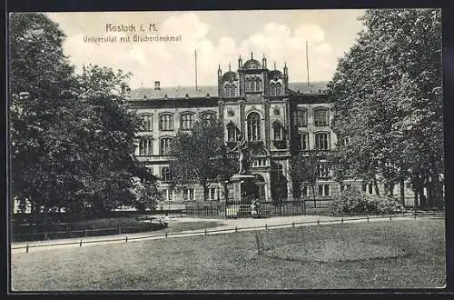 AK Rostock i. M., Universität mit Blücherdenkmal