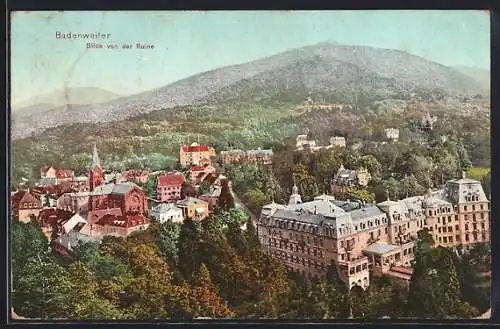 AK Badenweiler, Blick von der Ruine, Schloss und Kirche