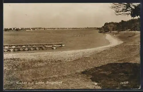 AK Neufeld a. d. Leitha, Ortsansicht mit Ruderbooten