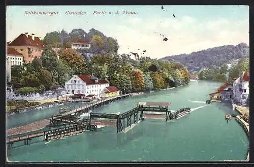 AK Photochromie NR. 751: Salzkammergut, Gmunden, Partie an der Traun