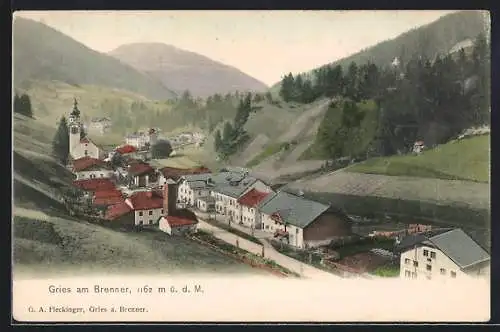 AK Gries am Brenner, Blick auf den Ort und die Kirche